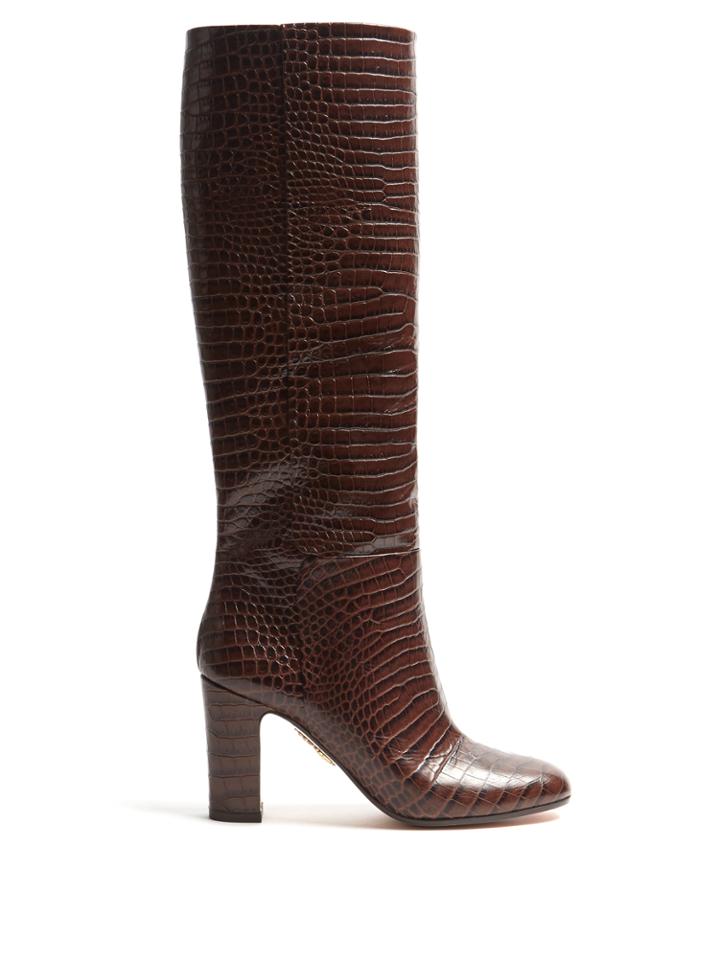 Aquazzura Brera Block-heel Crocodile-effect Boots