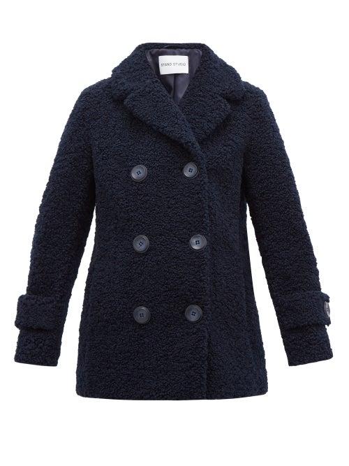 Matchesfashion.com Stand Studio - Lou Double Breasted Faux Shearling Coat - Womens - Navy