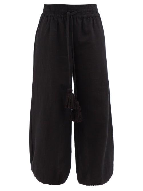Fil De Vie - Roma Wide-leg Linen Trousers - Womens - Black