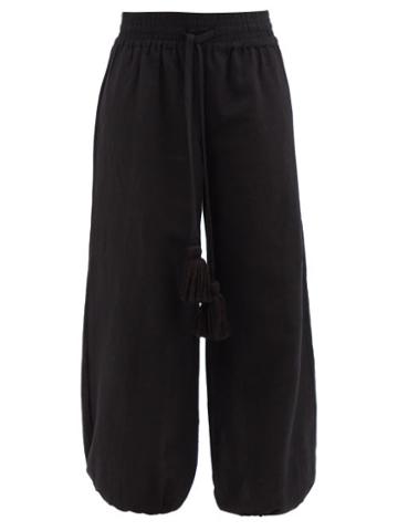 Fil De Vie - Roma Wide-leg Linen Trousers - Womens - Black