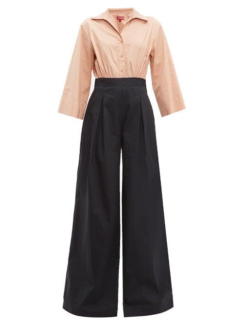 Matchesfashion.com Staud - Scoti Two Tone Cotton Blend Poplin Jumpsuit - Womens - Black Multi