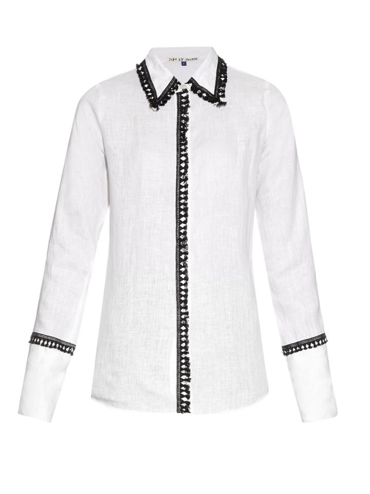 Jupe By Jackie Hempel Fringe-trimmed Linen Shirt
