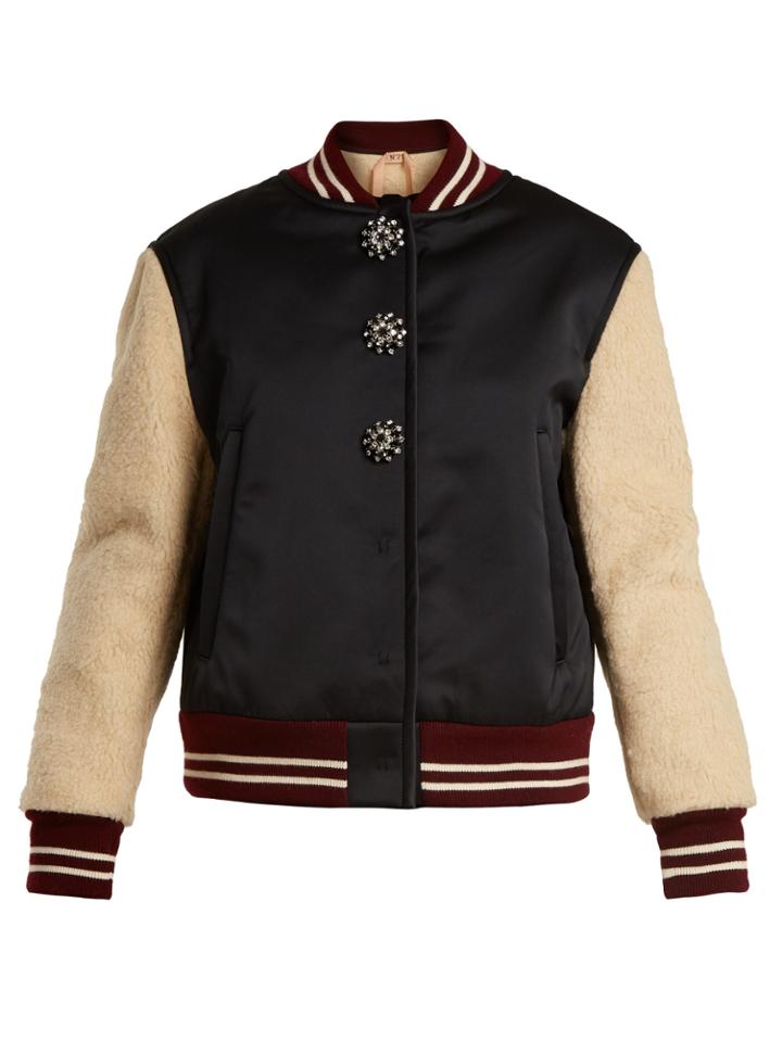 No. 21 Contrast-sleeve Satin And Faux-shearling Jacket