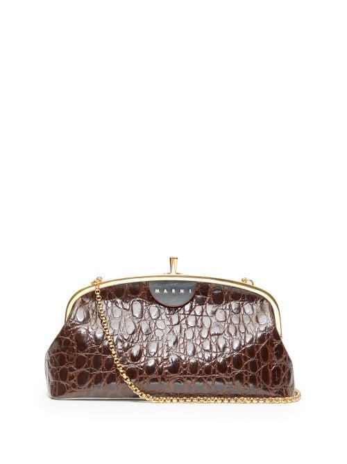Matchesfashion.com Marni - Cindy Two-tone Crocodile-effect Leather Clutch - Womens - Brown Multi