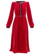 Saloni - Camille Heart-embellished Velvet Dress - Womens - Red