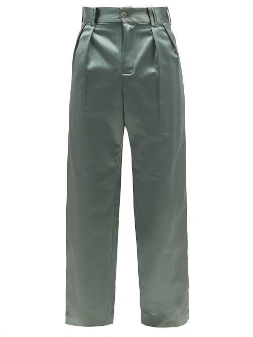 S.s. Daley - Hockney Pleated Satin Straight-leg Trousers - Mens - Green