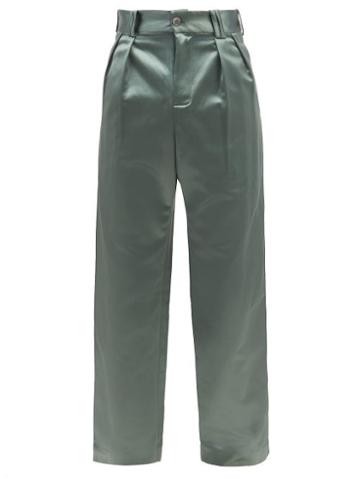 S.s. Daley - Hockney Pleated Satin Straight-leg Trousers - Mens - Green