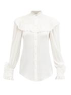 Matchesfashion.com The Vampire's Wife - The Frill Seeker Hammered Silk-blend Blouse - Womens - Ivory
