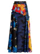Matchesfashion.com Msgm - Panelled Printed Crepe De Chine Midi Skirt - Womens - Black Multi