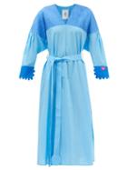 Horror Vacui - Hazel Pintucked-yoke Cotton-poplin Dress - Womens - Blue
