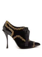Matchesfashion.com Dolce & Gabbana - Braided Trim Lace Up Velvet Pumps - Womens - Black Gold