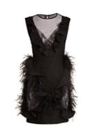 Emilio De La Morena Feather-trimmed Sleeveless Lace Dress