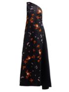 Matchesfashion.com Osman - Asymmetric Floral Embroidered Satin Gown - Womens - Black Multi
