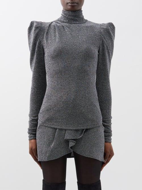 Isabel Marant Toile - Baiola Padded-shoulder Lurex Top - Womens - Silver