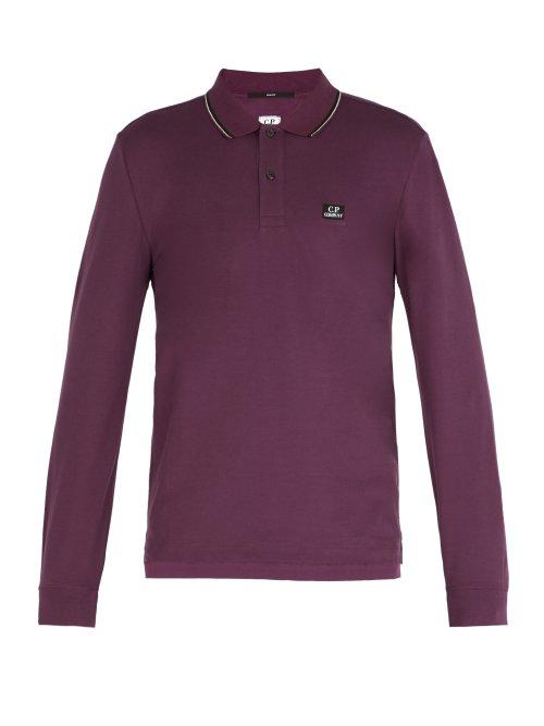 Matchesfashion.com C.p. Company - Long Sleeved Cotton Polo Shirt - Mens - Purple