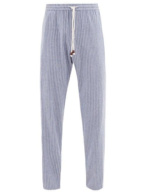 Smr Days - Drawstring-waist Striped Cotton-twill Trousers - Mens - Blue Stripe