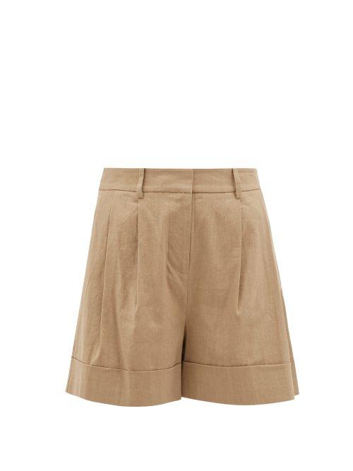 Matchesfashion.com Diane Von Furstenberg - Shiana Turned Up Cuff Linen Blend Shorts - Womens - Beige
