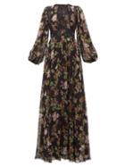 Matchesfashion.com Giambattista Valli - Lace Panelled Floral Print Silk Georgette Dress - Womens - Black Multi