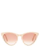 Matchesfashion.com Gucci - Striped Cat Eye Acetate Sunglasses - Womens - Beige White