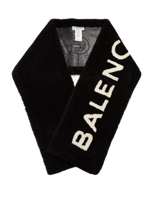 Matchesfashion.com Balenciaga - Shearling Logo Scarf - Womens - Black