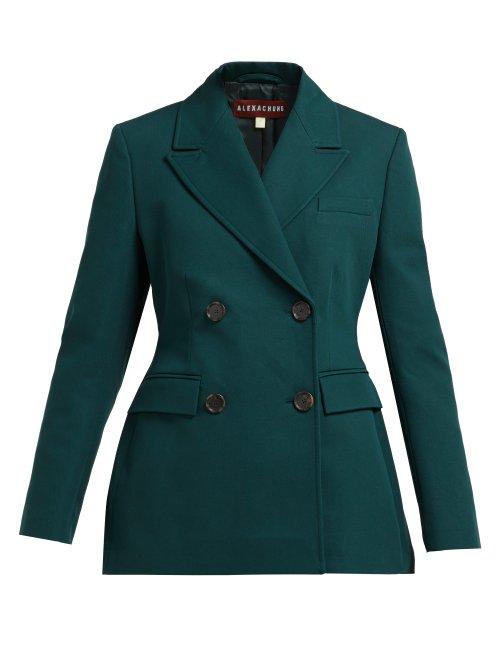 Matchesfashion.com Alexachung - Double Breasted Cotton Twill Blazer - Womens - Dark Green