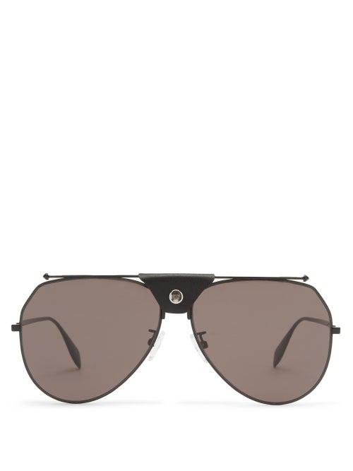 Matchesfashion.com Alexander Mcqueen - Aviator Metal Sunglasses - Mens - Black