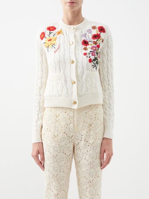 Gucci - Logo And Floral-embroidered Cotton-blend Cardigan - Womens - Ivory Multi