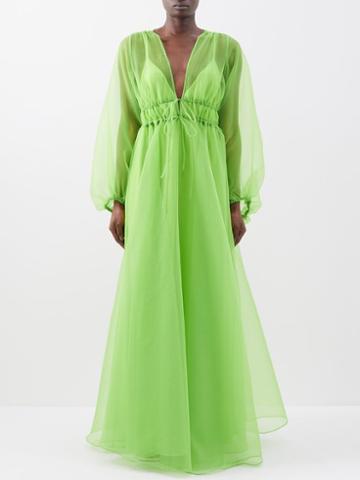 Staud - Shelby V-neck Organza Dress - Womens - Green