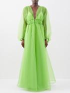 Staud - Shelby V-neck Organza Dress - Womens - Green