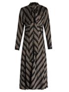 Matchesfashion.com Marc Jacobs - Tie Neck Striped Satin Midi Dress - Womens - Black Grey