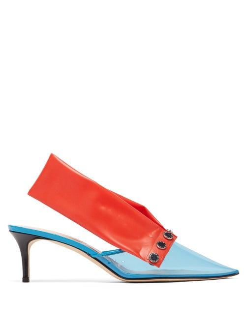Matchesfashion.com Christopher Kane - Detachable Strap Pvc Kitten Heel Mules - Womens - Blue Multi
