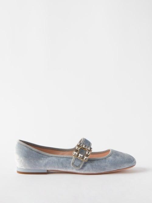 Roger Vivier - Trs Vivier Crystal-buckled Velvet Ballet Flats - Womens - Blue