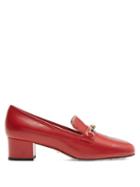 Matchesfashion.com Gucci - Centre Stripe Leather Loafers - Womens - Red Navy