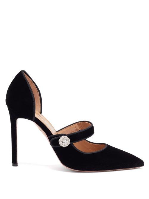 Matchesfashion.com Aquazzura - Astor 105 Crystal-embellished Velvet Pumps - Womens - Black