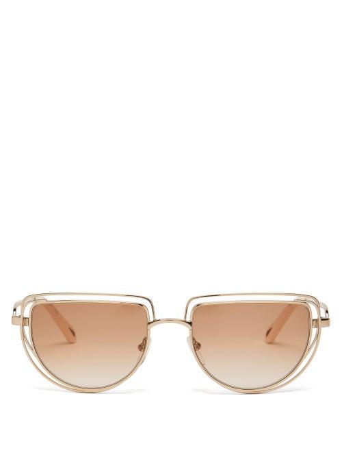 Matchesfashion.com Chlo - Carlina Half-moon Metal Sunglasses - Womens - Gold