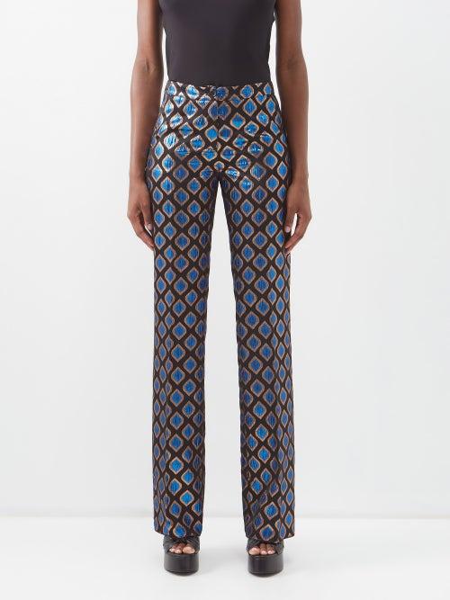 Etro - Metallic-jacquard Straight-leg Suit Trousers - Womens - Black