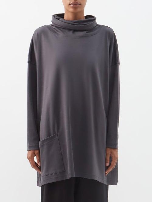 Eskandar - Oversized Layered-neck Jersey Top - Womens - Dark Grey