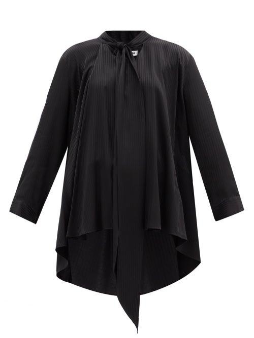 Matchesfashion.com Balenciaga - Pussy-bow Striped Satin Blouse - Womens - Black