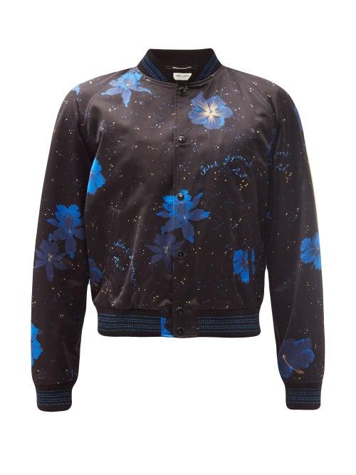 Matchesfashion.com Saint Laurent - Hibiscus-print Cotton-blend Sateen Bomber Jacket - Mens - Black