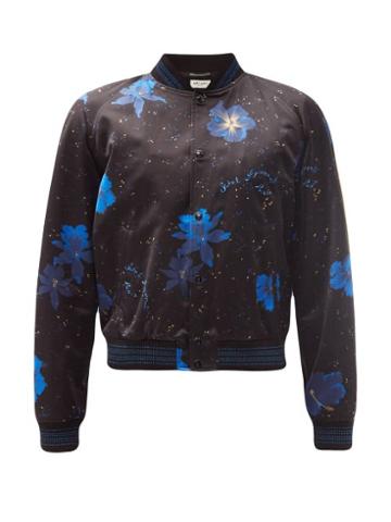 Matchesfashion.com Saint Laurent - Hibiscus-print Cotton-blend Sateen Bomber Jacket - Mens - Black