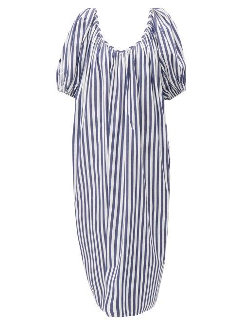 Matchesfashion.com Mara Hoffman - Romina Striped Puff Sleeve Cotton Dress - Womens - Blue Stripe