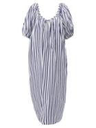 Matchesfashion.com Mara Hoffman - Romina Striped Puff Sleeve Cotton Dress - Womens - Blue Stripe