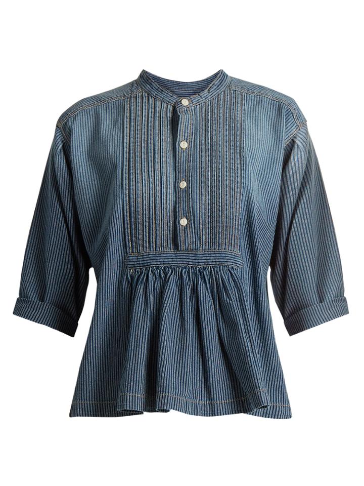 Current/elliott Pintuck Gathered Cotton Shirt