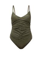 Matchesfashion.com Lisa Marie Fernandez - V-neckline Ruched Metallic Swimsuit - Womens - Black Gold