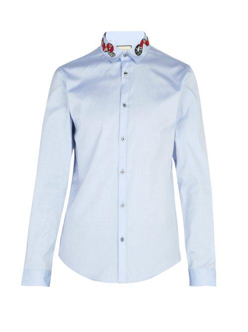 Matchesfashion.com Gucci - Snake Appliqu Cotton Shirt - Mens - Blue