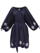 Matchesfashion.com Innika Choo - Frida Burds Embroidered Cotton Mini Dress - Womens - Navy
