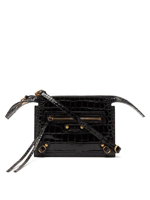 Ladies Bags Balenciaga - Neo Classic Croc-effect Leather Cross-body Bag - Womens - Black