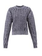 Matchesfashion.com Chlo - Chunky Cable-knit Side-slit Wool-blend Sweater - Womens - Blue