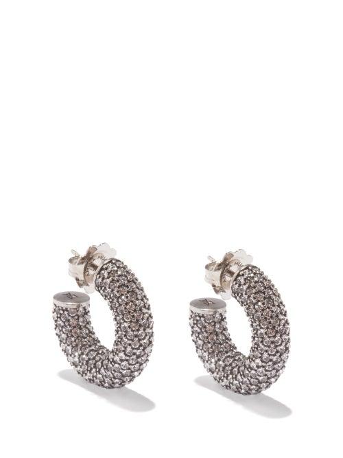 Amina Muaddi - Cameron Mini Crystal Hoop Earrings - Womens - Silver