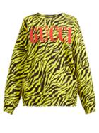 Matchesfashion.com Gucci - Tiger Stripe And Logo Print Cotton Sweatshirt - Womens - Yellow Multi